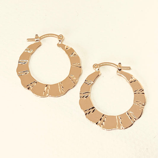 Flattened Embroidered Gold Hoop Earrings
