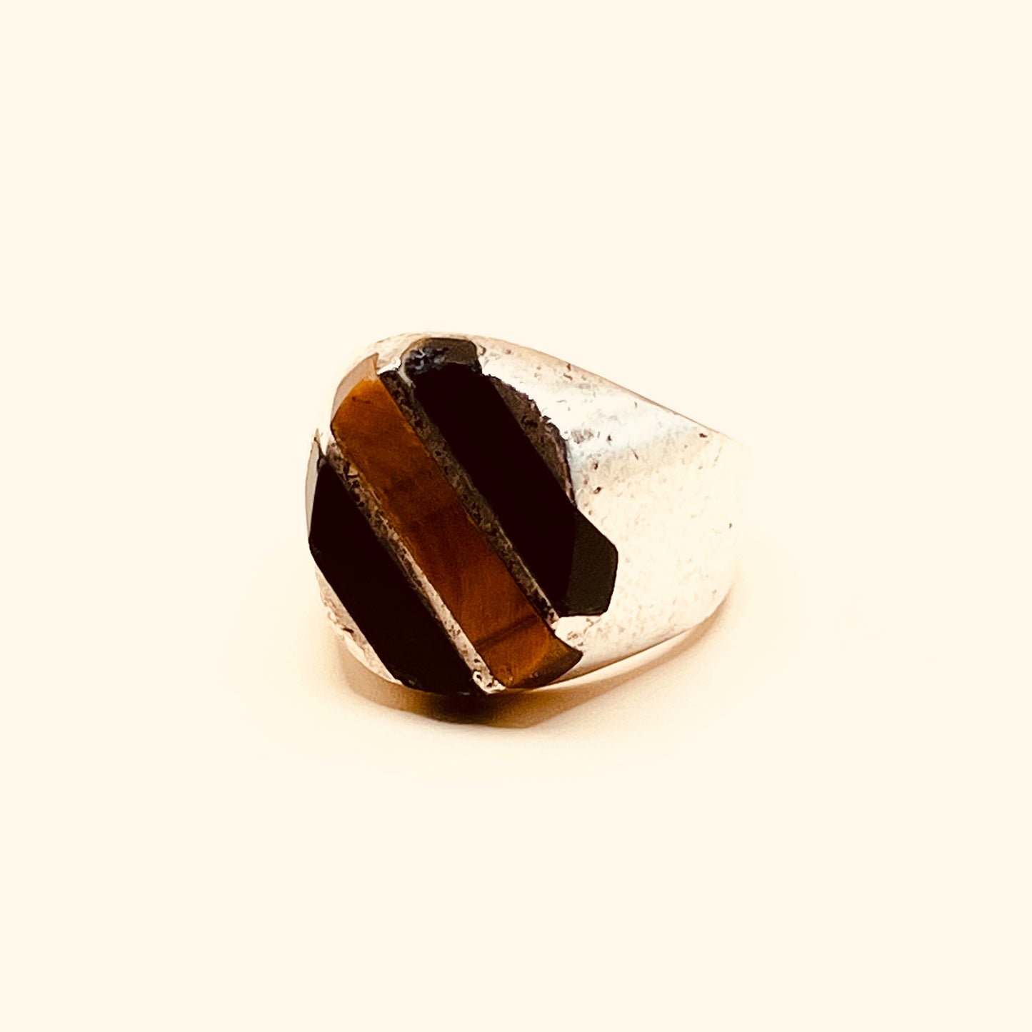 Tiger’s Eye and Onyx Signet Ring